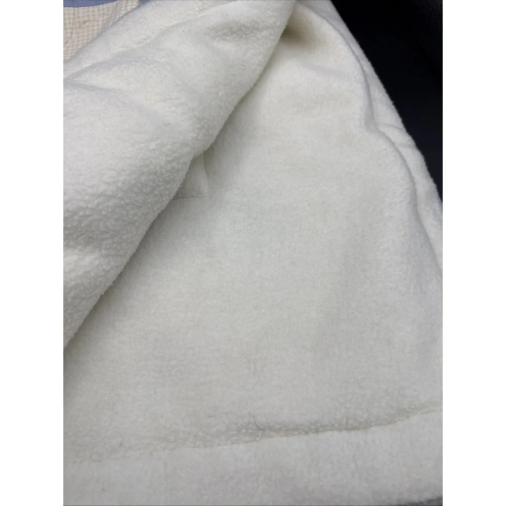 Vintage Eddie Bauer Home Quilted Baby Blanket Fleece Back Blue Yellow Sheep